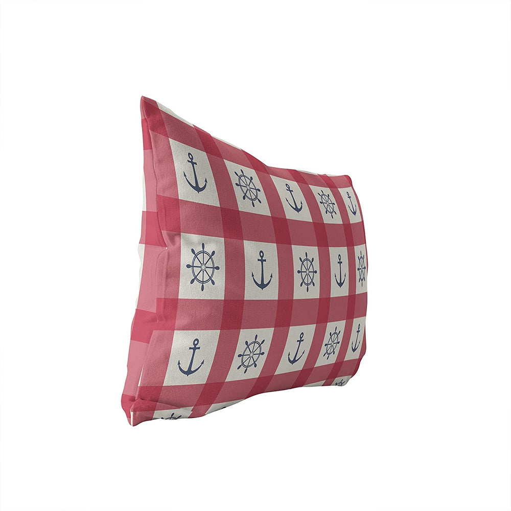 Anchor Red Blue Lumbar Pillow Red Geometric Nautical Coastal Polyester Single Removable Cover - Diamond Home USA