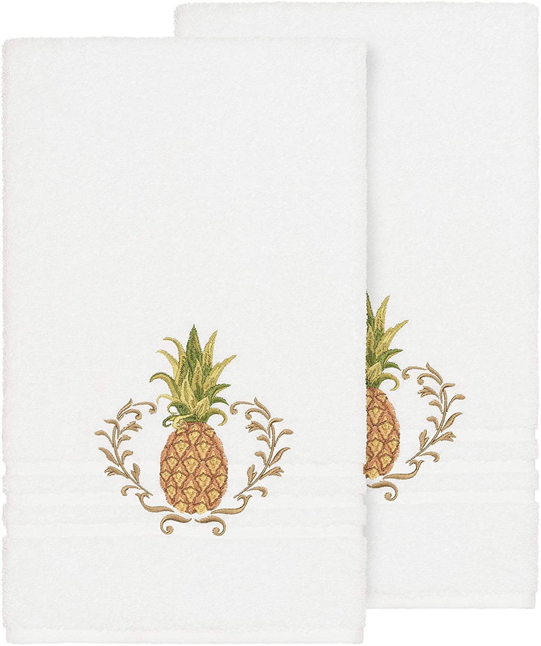 Turkish Cotton Pineapple Embroidered White 2 Piece Bath