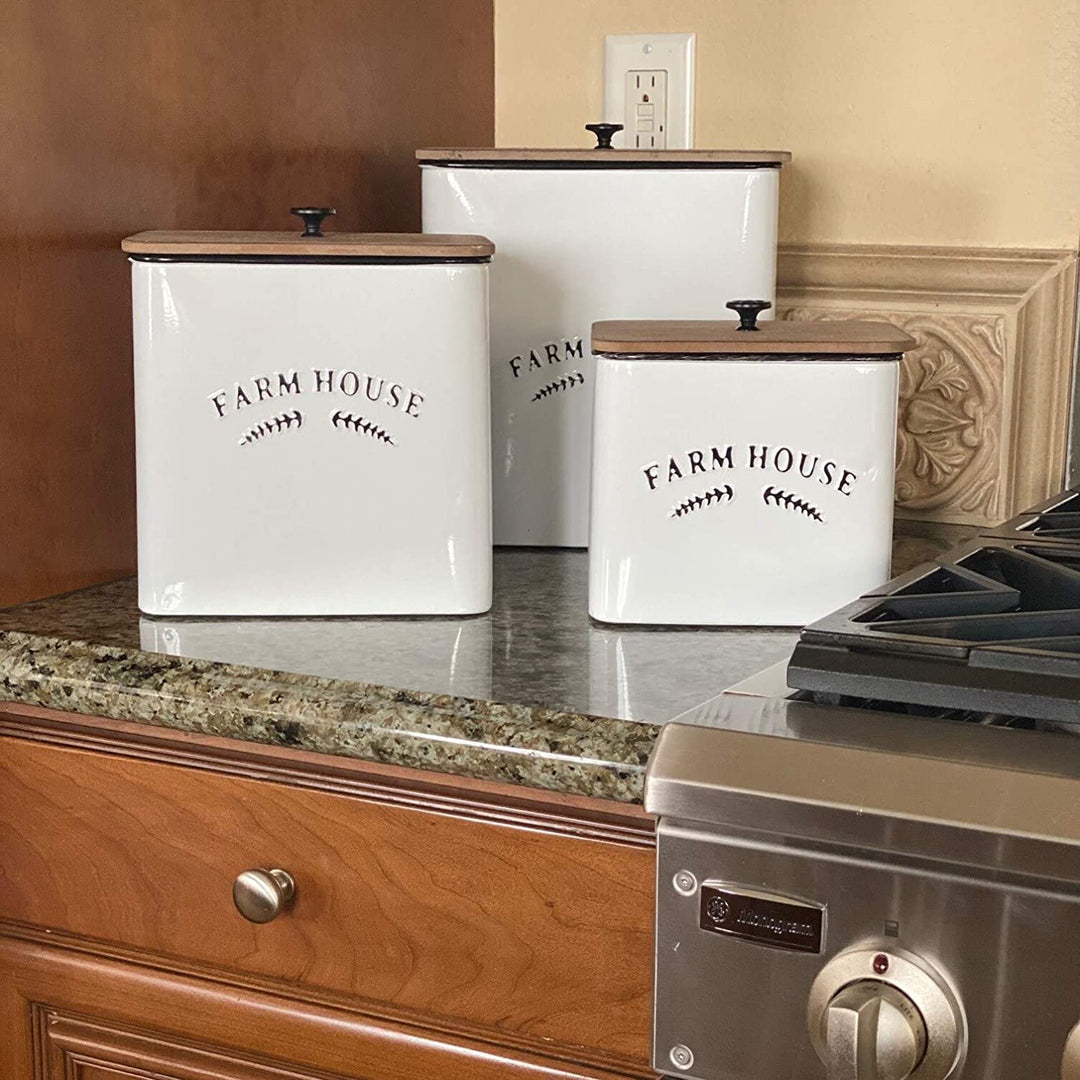 Vintage Inspired 3 Piece Metal Food Storage Canister Set White Country - Diamond Home USA