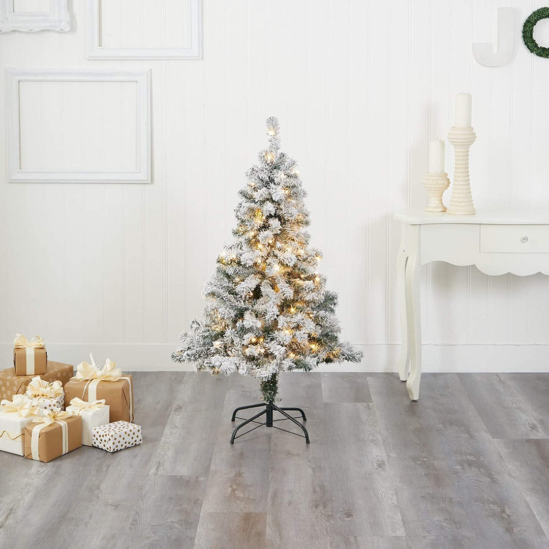 4' Flocked Rock Springs Spruce Christmas Tree Clear Led Green - Diamond Home USA