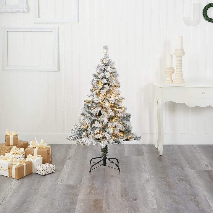 4' Flocked Rock Springs Spruce Christmas Tree Clear Led Green - Diamond Home USA