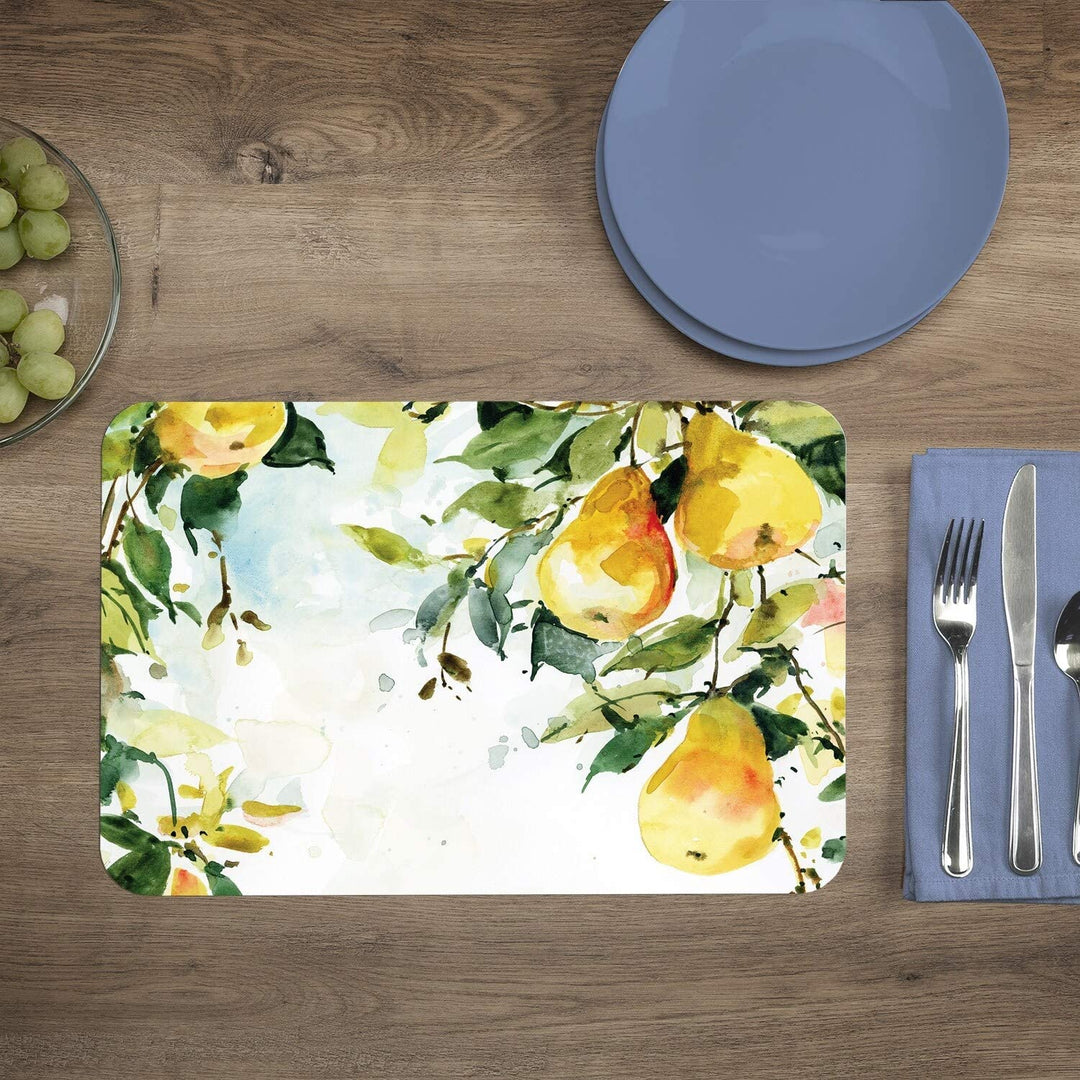 Wipe Clean Placemats Set 4 Watercolor Fruit Color Rectangle Plastic - Diamond Home USA