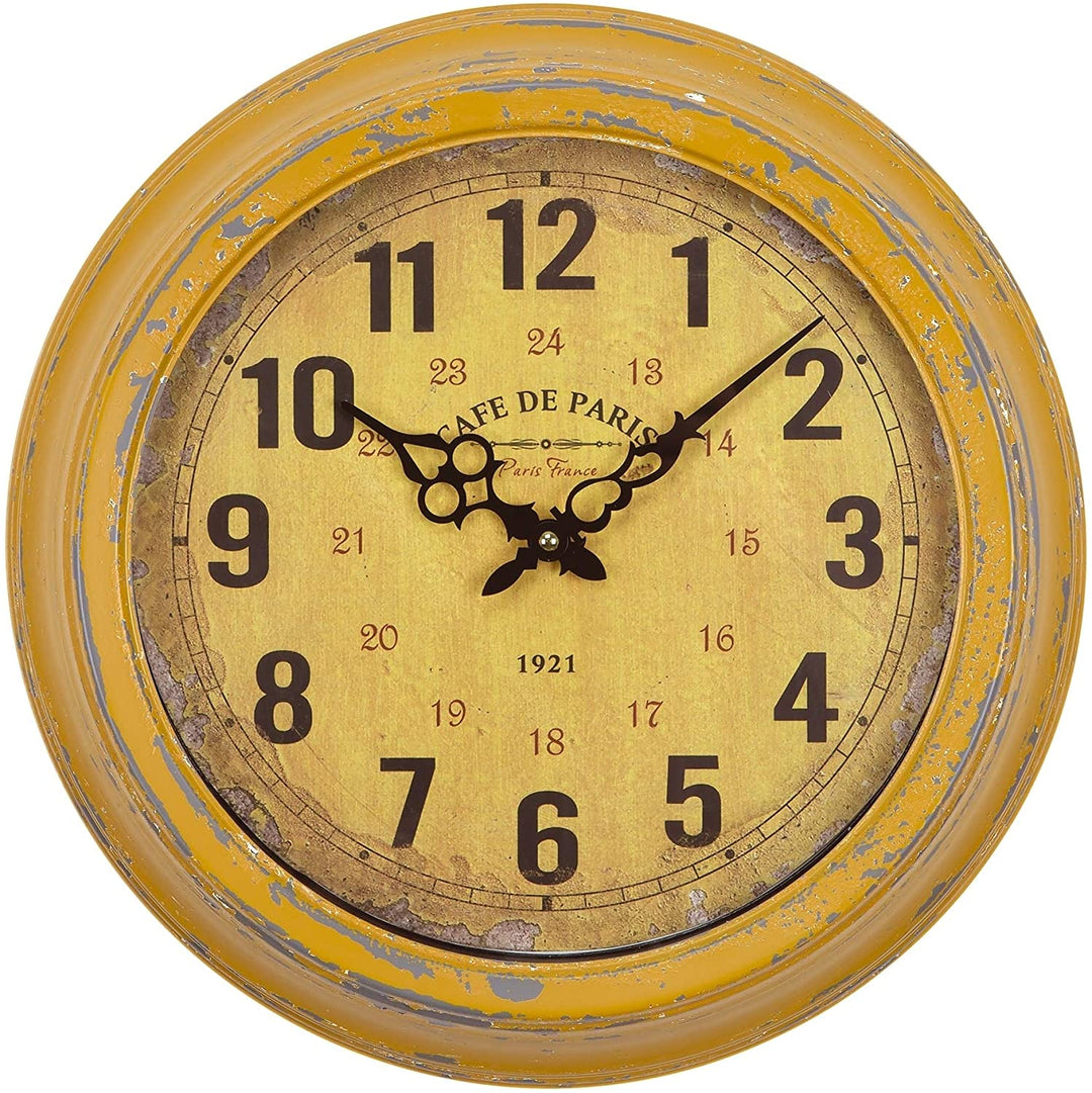 Home Decor Cafe De Paris Wall Clock Yellow Cabin Lodge Round