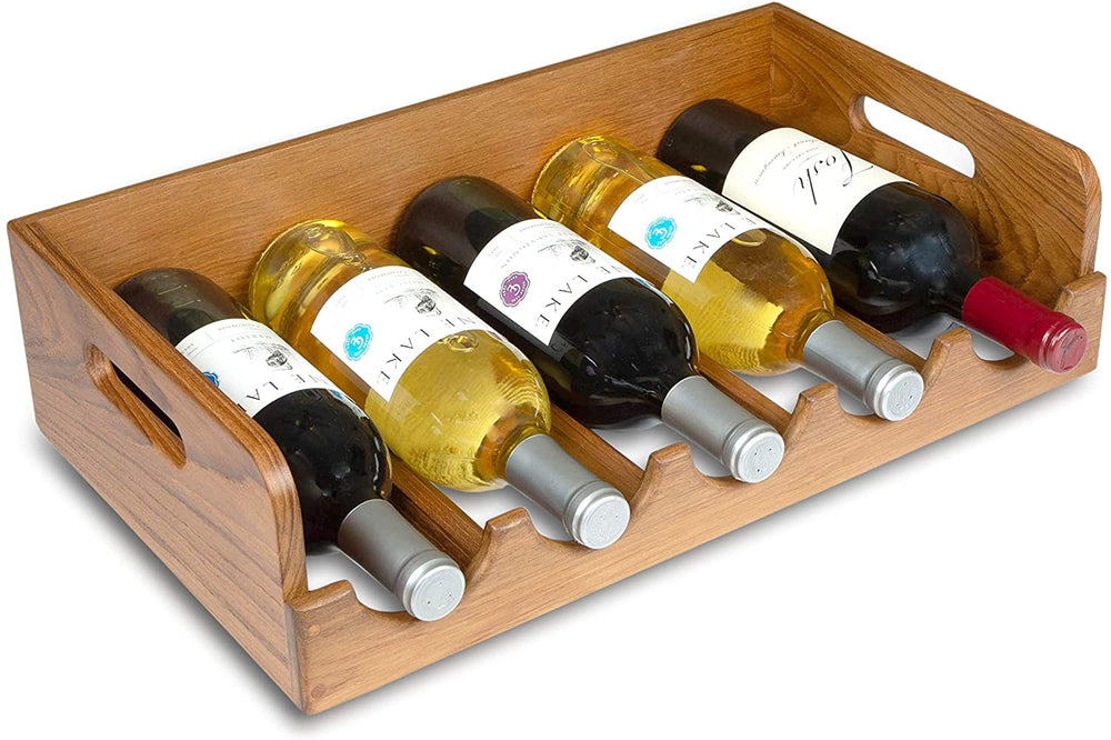 MISC Teak 5 Wine Bottle Holder/Tray 19" L X 11 1/4" W 4 3/4" D Brown Wood