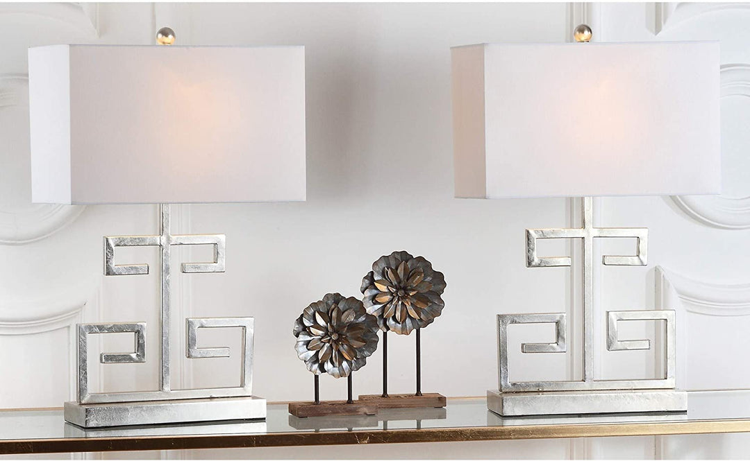 MISC Lighting 24 inch Antique Silver Greek Key Table Lamp (Set 2) 16"x8"x25" Nickel Bulbs Included