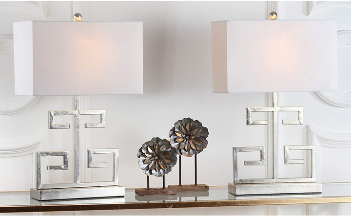 MISC Lighting 24 inch Antique Silver Greek Key Table Lamp (Set 2) 16"x8"x25" Nickel Bulbs Included