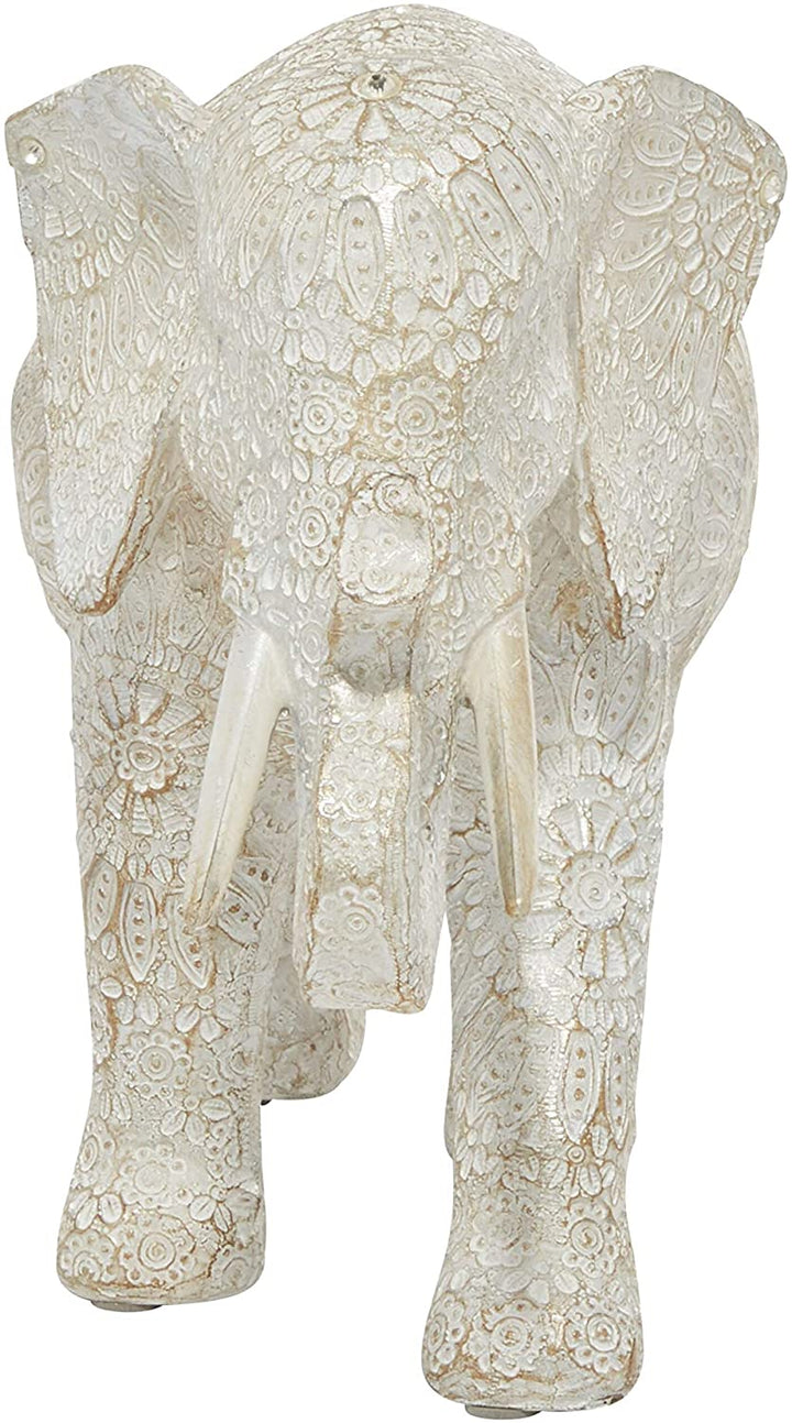 Large White Indian Elephant Sculpture Rhinestone Accents 5 X 14 9 Cream Resin - Diamond Home USA
