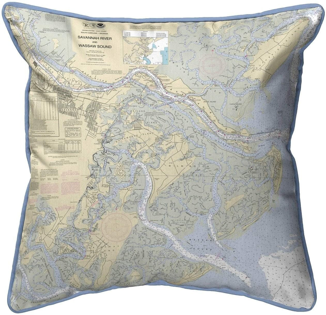 River Sound Ga Nautical Map Pillow Color Graphic Coastal