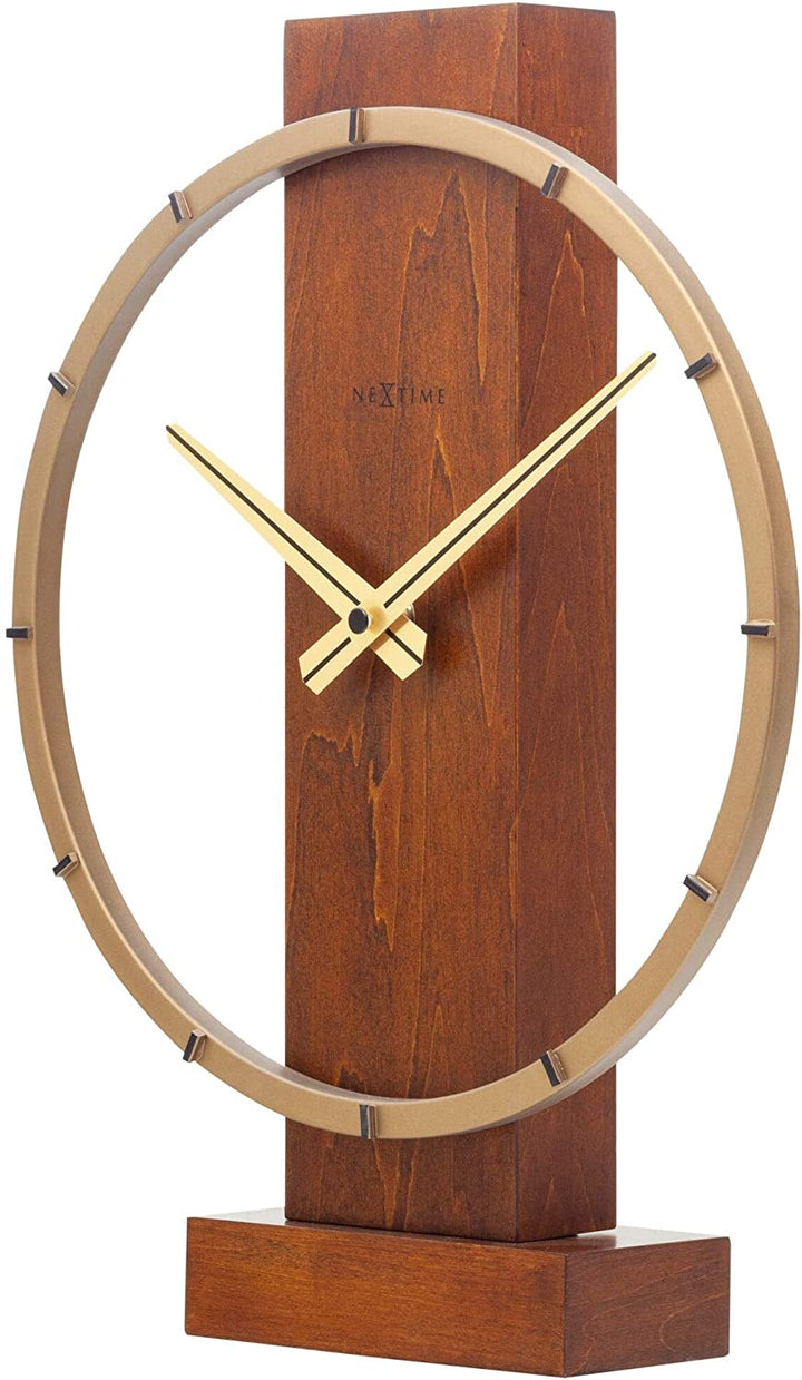 Table Clock Brown Modern Contemporary Round Steel Wood Finish - Diamond Home USA