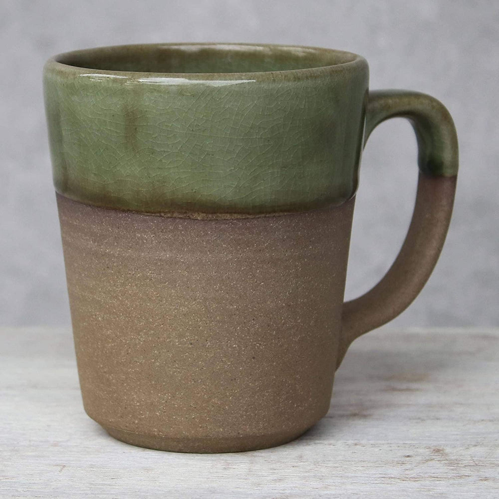 MISC Handmade Green Ceramic Mug (Thailand) Solid Classic 1 Piece Microwave Safe