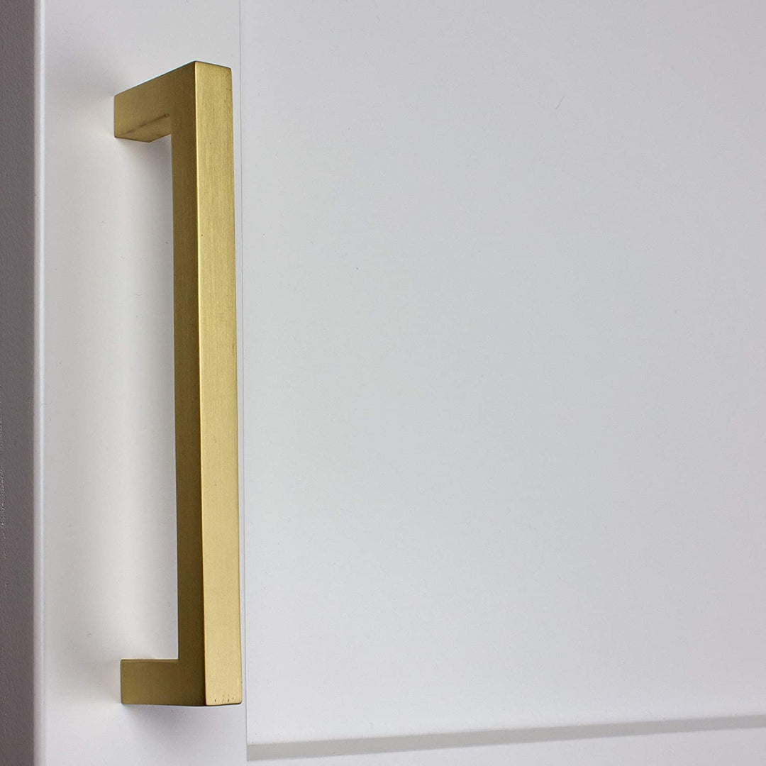 5 Pack 5 Center Satin Gold Solid Square Bar Pulls Modern Contemporary Zinc Finish - Diamond Home USA