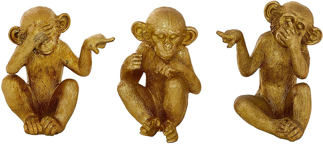 Small Gold Resin Playful Monkey Sculptures Set 3 4 X 6 - Diamond Home USA