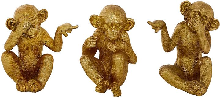 Small Gold Resin Playful Monkey Sculptures Set 3 4 X 6 - Diamond Home USA