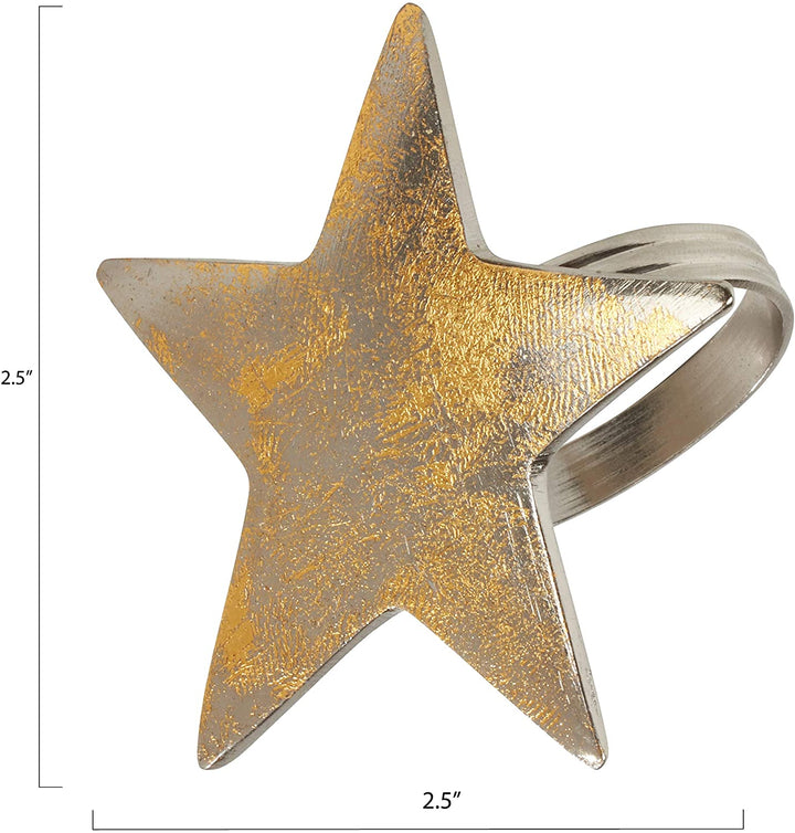 Gold Star Textured Dinner Napkin Rings (Set 4) Brass - Diamond Home USA