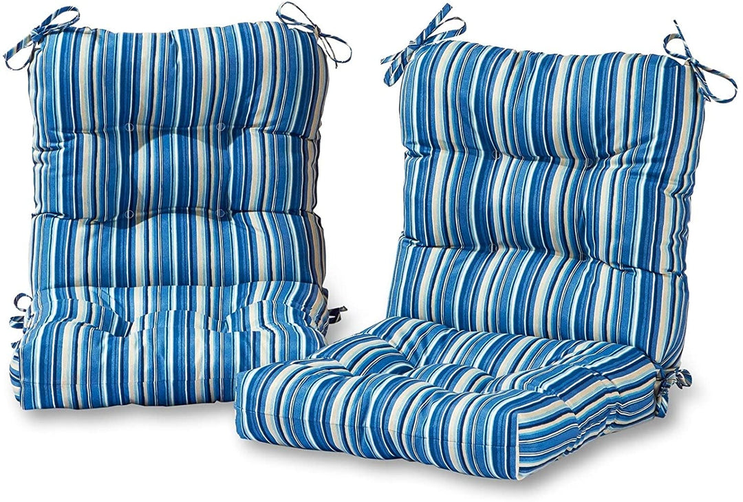 Coastal Stripe 21 inch X 42 inch Outdoor Seat/Back Chair Cushion (Set 2) by Sapphire Blue Color Orange Striped Modern Contemporary Transitional