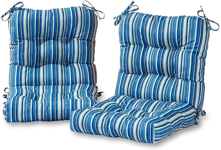 Coastal Stripe 21 inch X 42 inch Outdoor Seat/Back Chair Cushion (Set 2) by Sapphire Blue Color Orange Striped Modern Contemporary Transitional