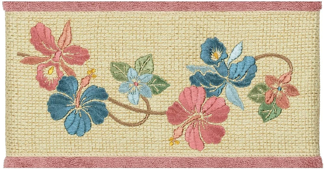 Turkish Cotton Floral Vine Embroidered Tea Rose 3 Piece Towel Set Pink Terry Cloth - Diamond Home USA