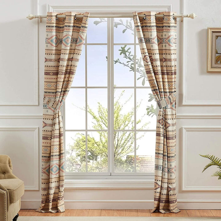 San Grommet top Curtain Panel Pair (Set 2) Beige Chevron Geometric Stripe Lake House Rustic Transitional Microfiber Lined - Diamond Home USA