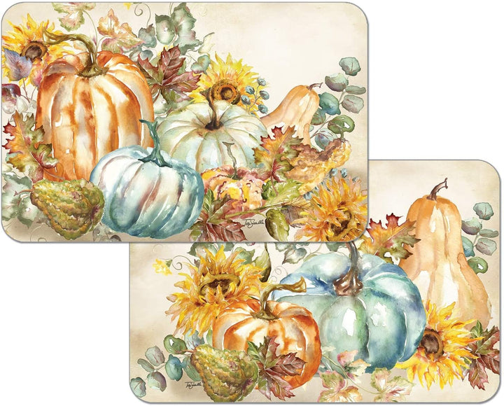 Wipe Clean Placemats Set 4 Harvest Pumpkins Sunflowers Color