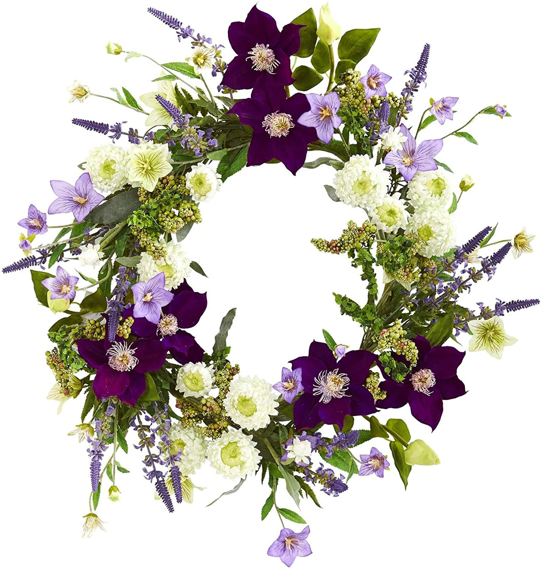 22" Mixed Flower Artificial Wreath Purple
