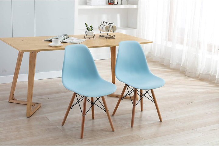 Modern Mid Century DSW Blue Dining Side Chair Set 4 Plastic Wood Finish - Diamond Home USA