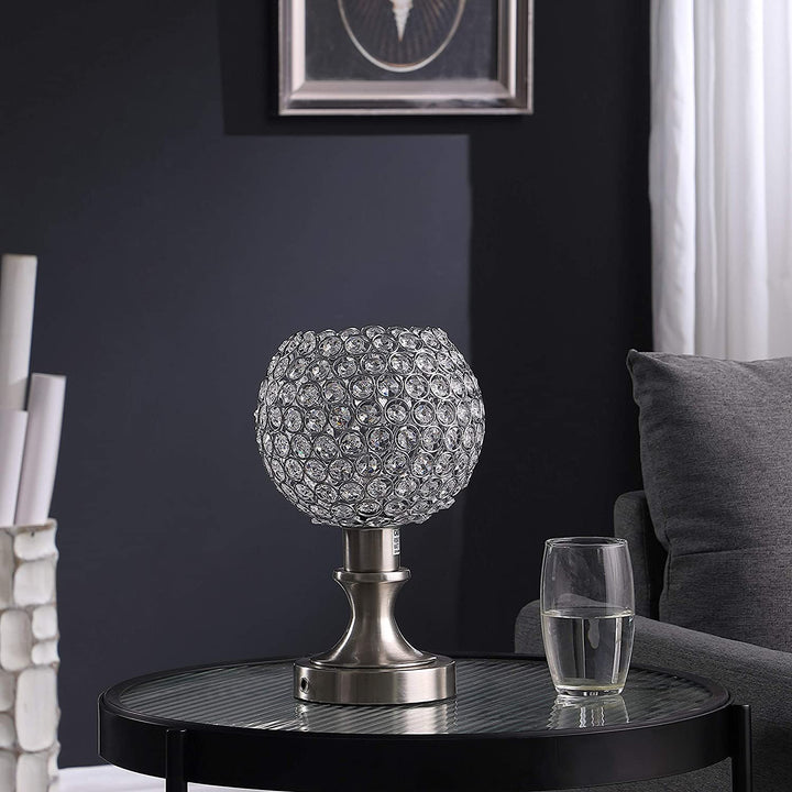 11 5" Crystal Inspired Sequin Upright Brush Silver Table Lamp Modern Contemporary - Diamond Home USA
