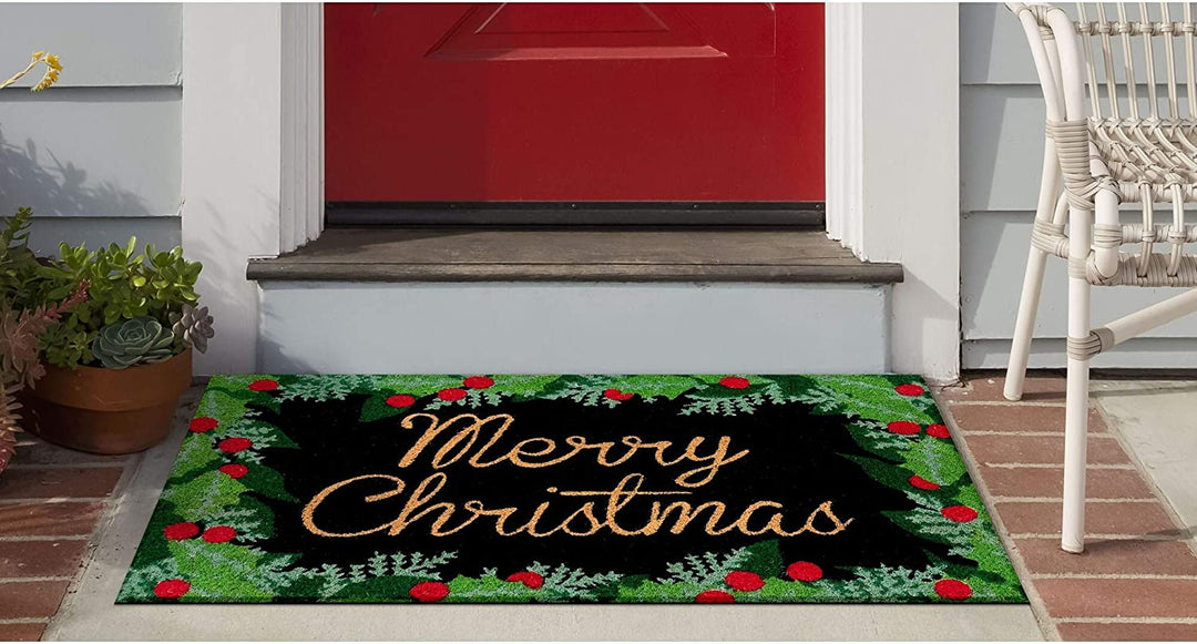 Merry Christmas Outdoor Mat Black 18"x30" Novelty Rectangle L Fiber All Weather - Diamond Home USA