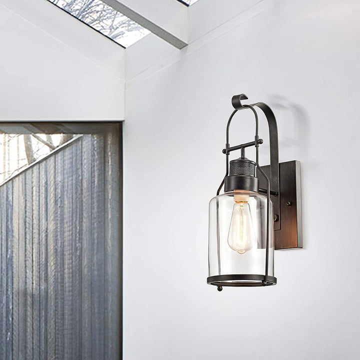 Antique Black Finish Rustic Wall Sconce Lantern Clear