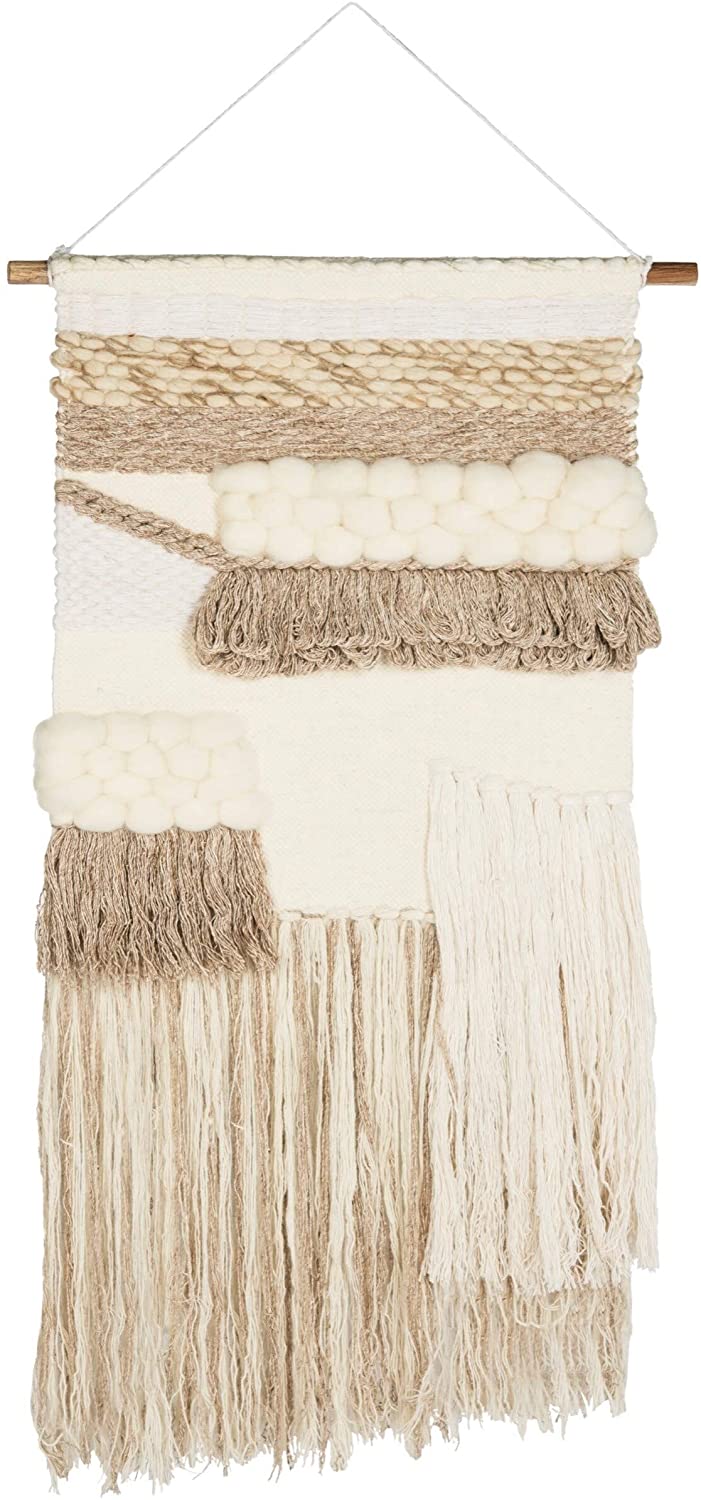 Hand Woven Wall Tapestry 2' X 2'4' Beige Off/White Bohemian Eclectic Wool - Diamond Home USA