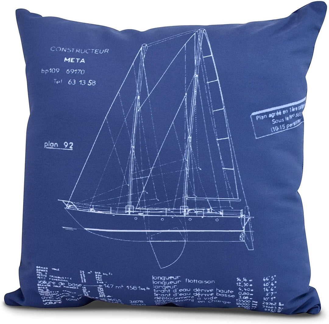 16 X Inch Sail Plan Geometric Outdoor Pillow Blue Nautical