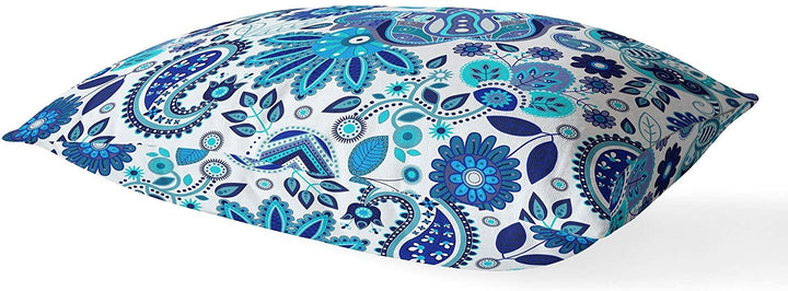 Lumbar Pillow Blue Floral Modern Contemporary Polyester Single Removable Cover - Diamond Home USA