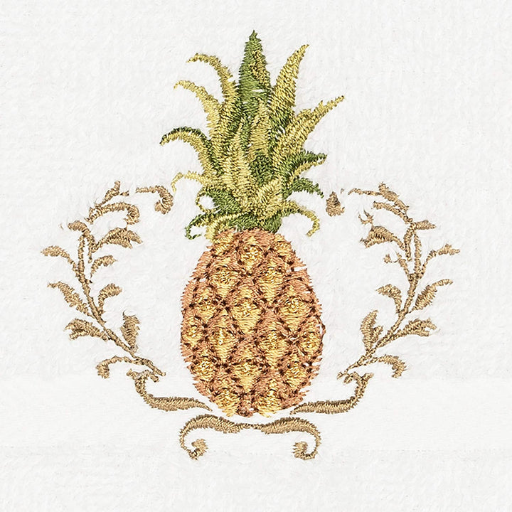 Turkish Cotton Pineapple Embroidered White 2 Piece Washcloth Set Terry Cloth - Diamond Home USA