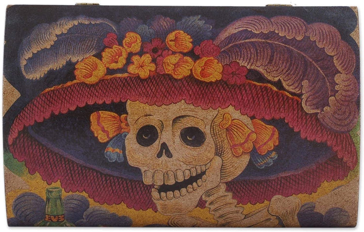 Handmade Pinewood 'Catrina My Love' Chest (Mexico) 8 75" X 5" Color Red Traditional Iron