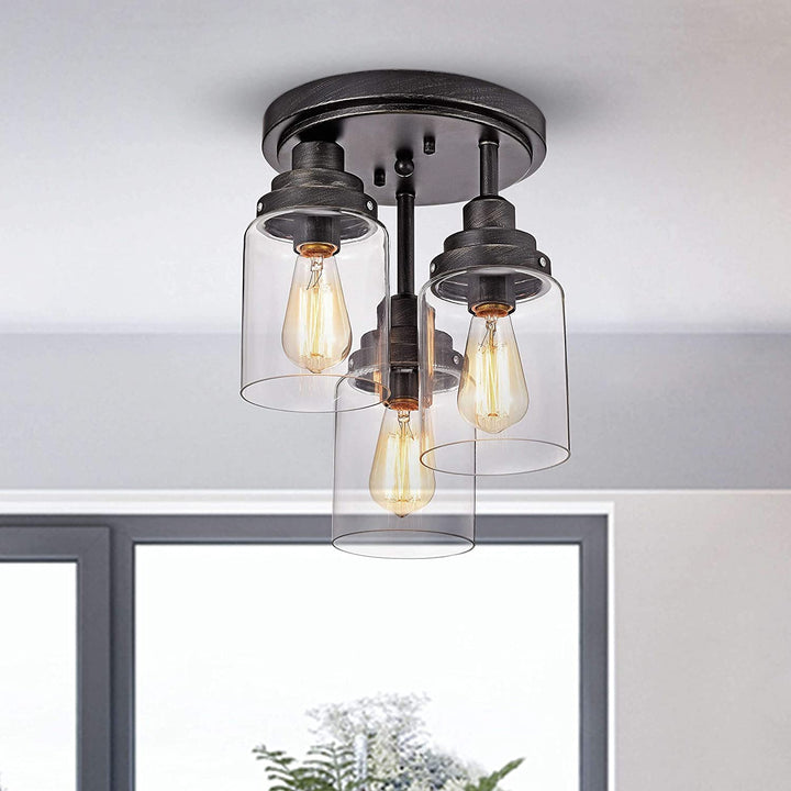 Flush Mount Antique Black Finish Clear Glass Shades