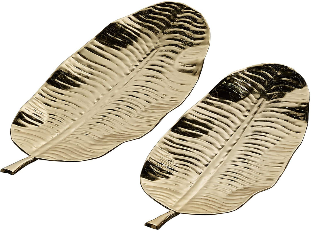 Small Leaf Shaped Display Serving Steel Trays Metallic