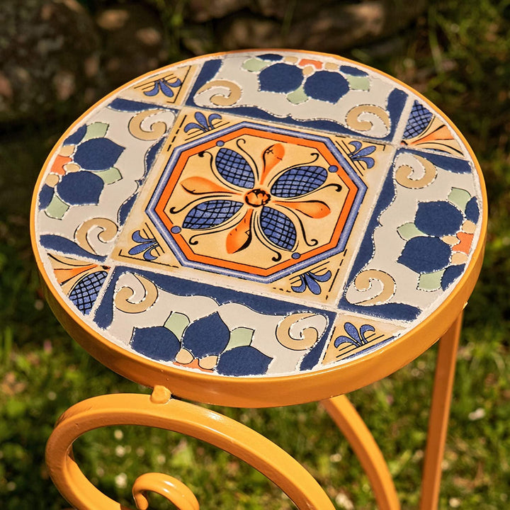Set 2 Santa Fe Mosaic Plant Stands Large Yellow Round Iron - Diamond Home USA