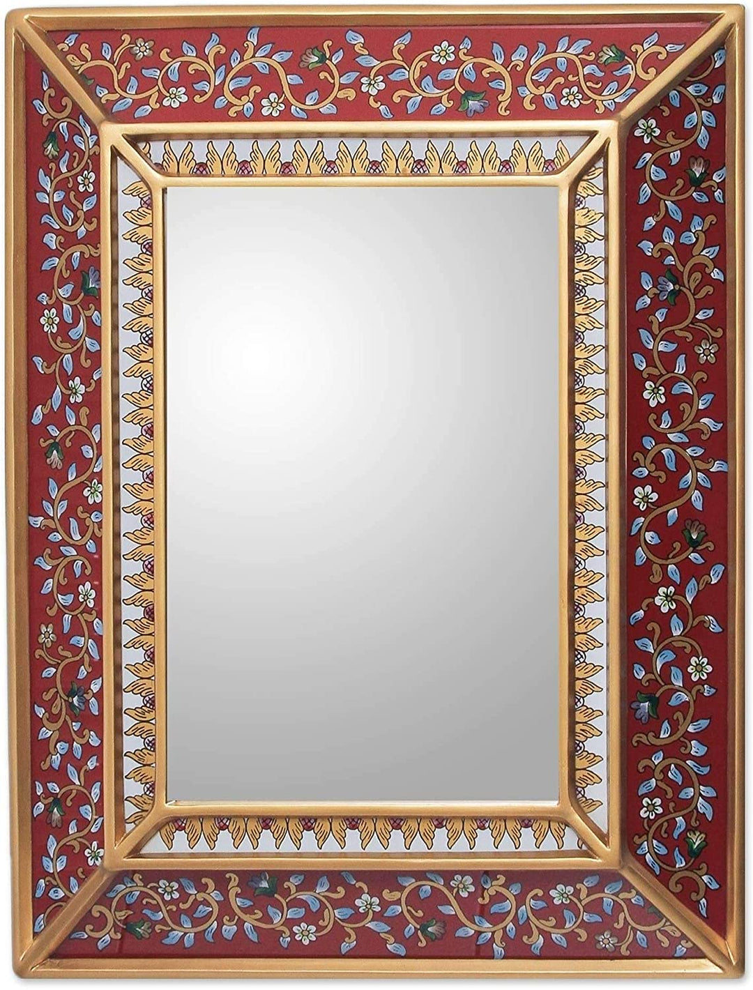 Handmade Cedar Bluebells Scarlet Mirror (Peru) Country Traditional Hand Painted