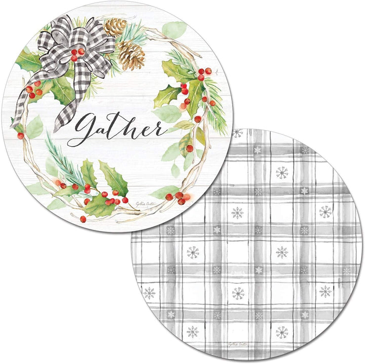 Wipe Clean Round Shaped Placemats Set 4 Holiday Gingham