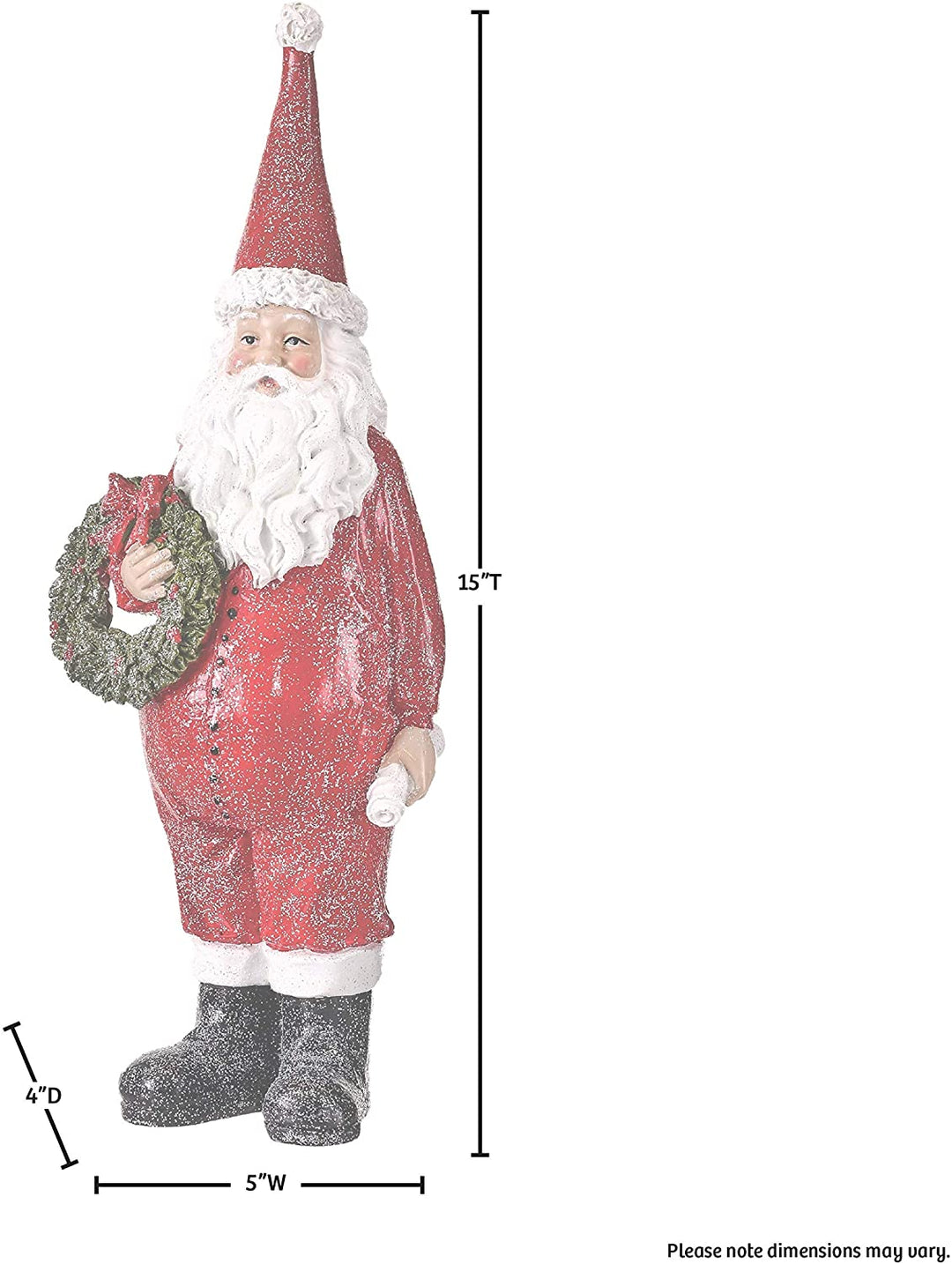 14" Resin Santa Night Clothes W/Wreath Red Polyresin - Diamond Home USA