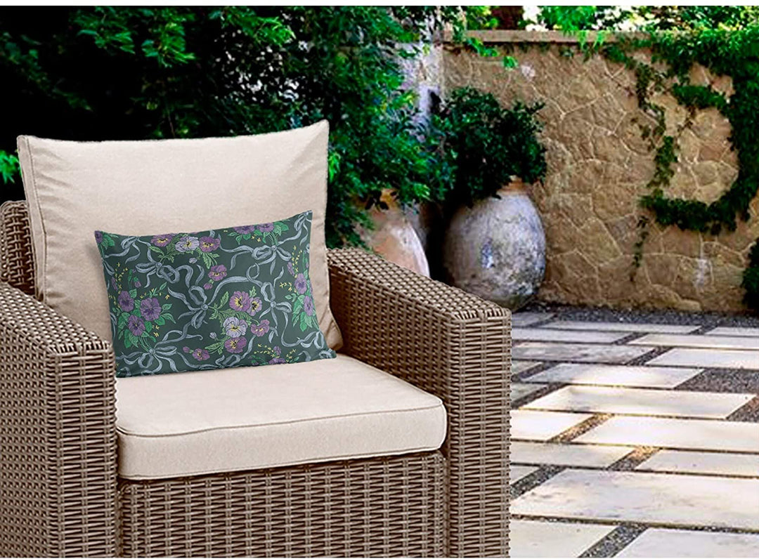 Green Indoor|Outdoor Lumbar Pillow 20x14 Green Floral Modern Contemporary Polyester Removable Cover