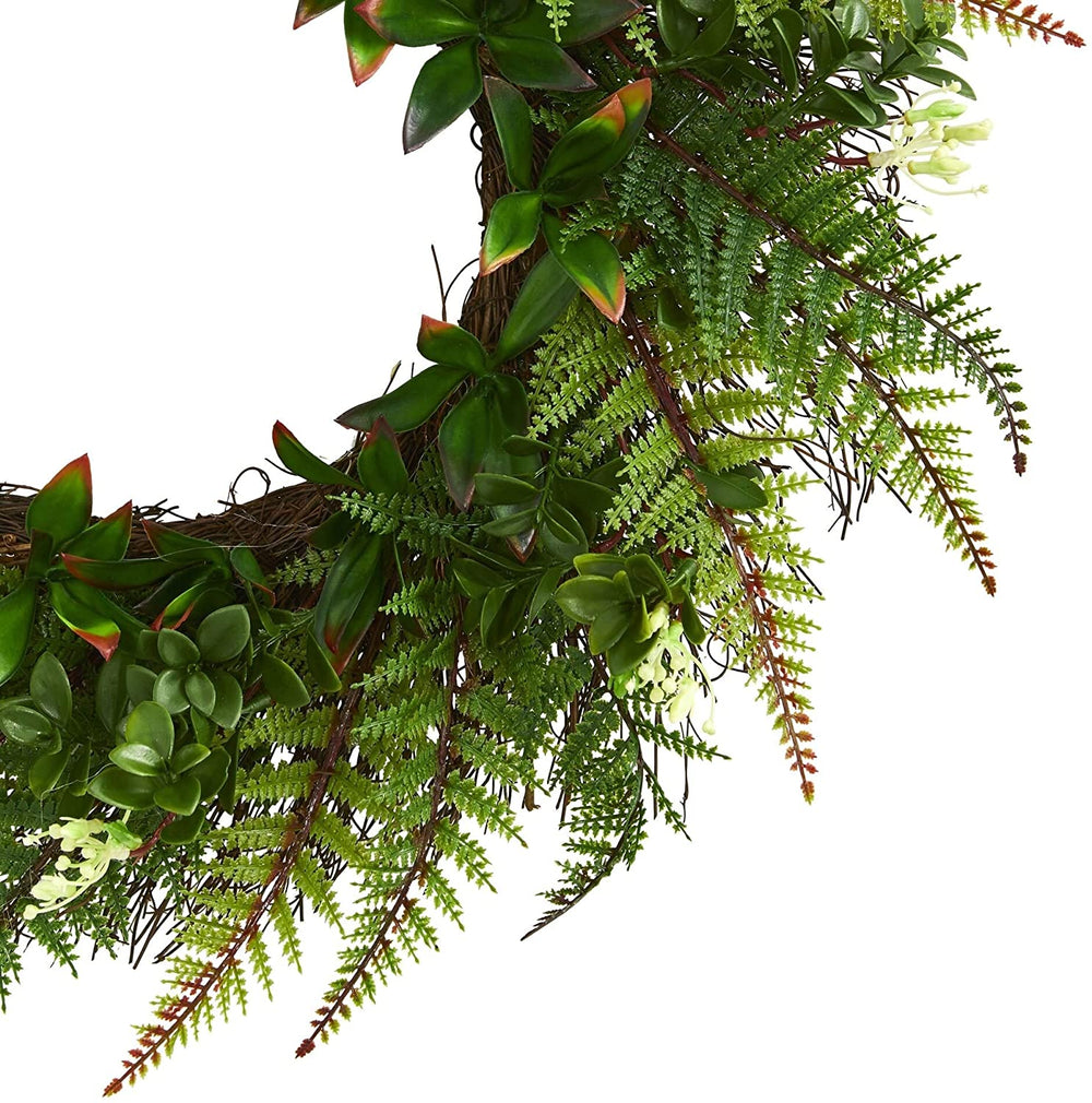 23" Assorted Fern Wreath Uv Resistant (Indoor/Outdoor) 23 Assorted Fern Wreath - Diamond Home USA