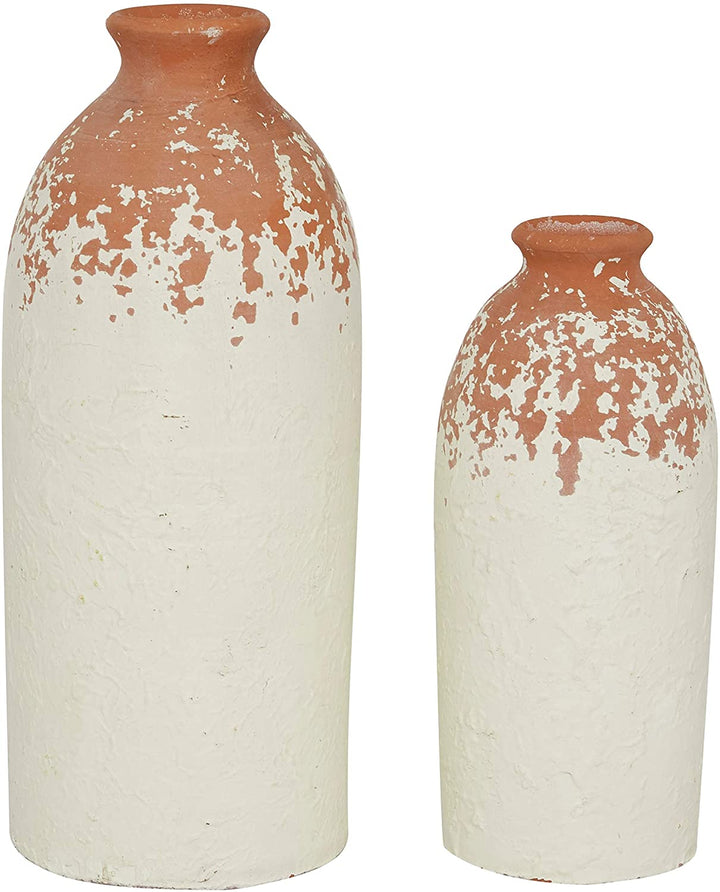 White Textured Porcelain Bottle Vase Terracotta Orange