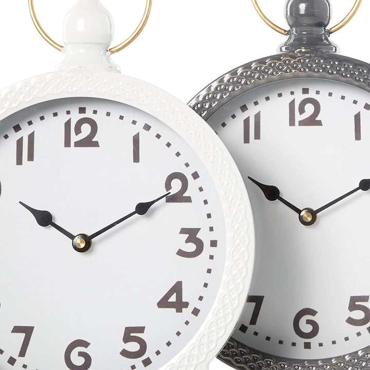 Large Round Gray White Metal Table Clocks Finials Gold Top Loops Feet Set 2 10" X 16" Each 10 8 16round Color Traditional Iron - Diamond Home USA