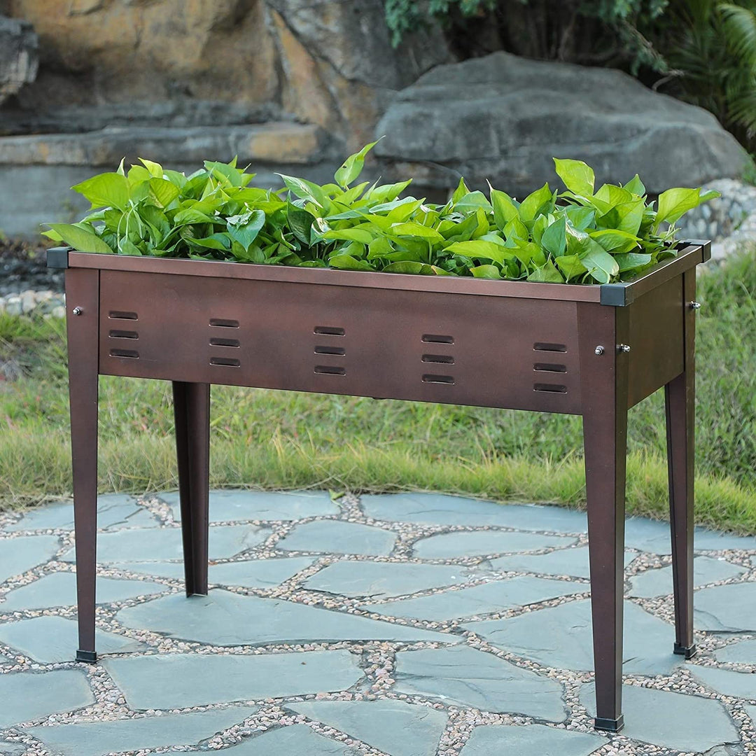 49 5in Metal Rectangular Raised Garden Planter Brown