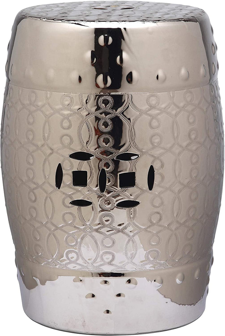 Plated Silver Garden Stool 13" X 18" Ceramic