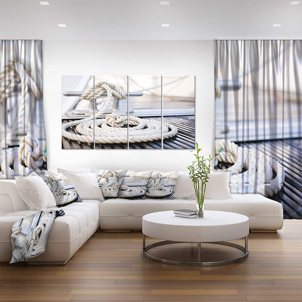 White Nautical Rope Modern Landscape Canvas Art White Coastal Rectangle Includes Hardware