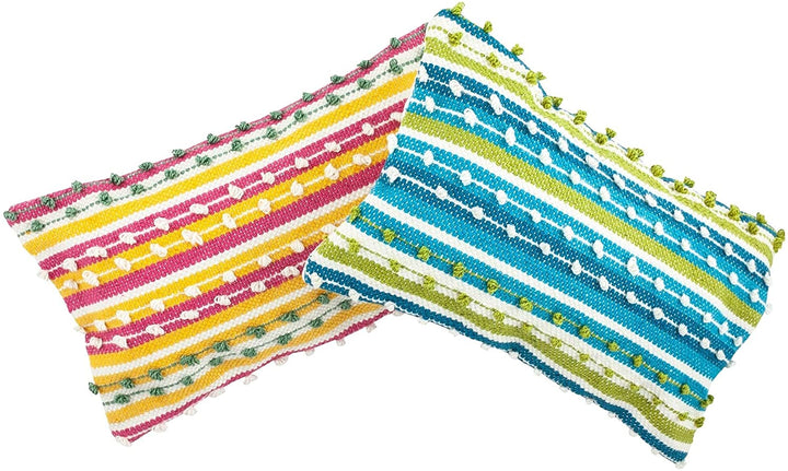 Spring Outdoor Pillow 12" X 20" Pink Blue Striped Modern Contemporary