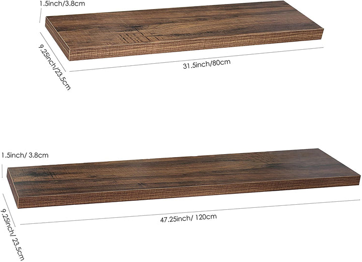 Set 2 Modern Contemporary Antique Walnut Floating Shelf 47 29 251 5 Inches Brown Mid Century MDF Wood Natural Finish - Diamond Home USA
