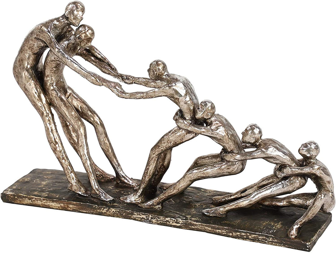Metallic Tug War Human Figurines Shelf Decor Statue 13" X 8" Silver Stone - Diamond Home USA