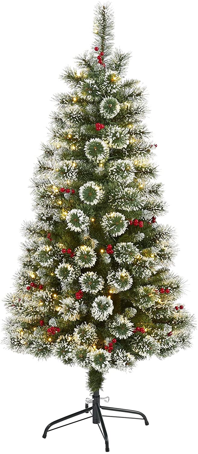 5' Frosted Swiss Pine Christmas Tree Clear Led Lights